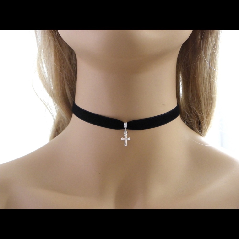 Handmade sterling silver cross choker necklace